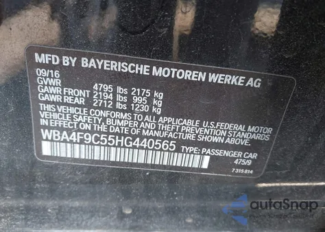 2017 BMW 430Xi Gran Coupe z USA, uszkodzony, nr VIN WBA4F9C55HG440565